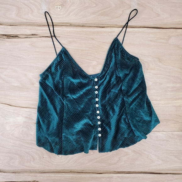 Free People Tops - Free People Green Velvet Cropped Tank Top